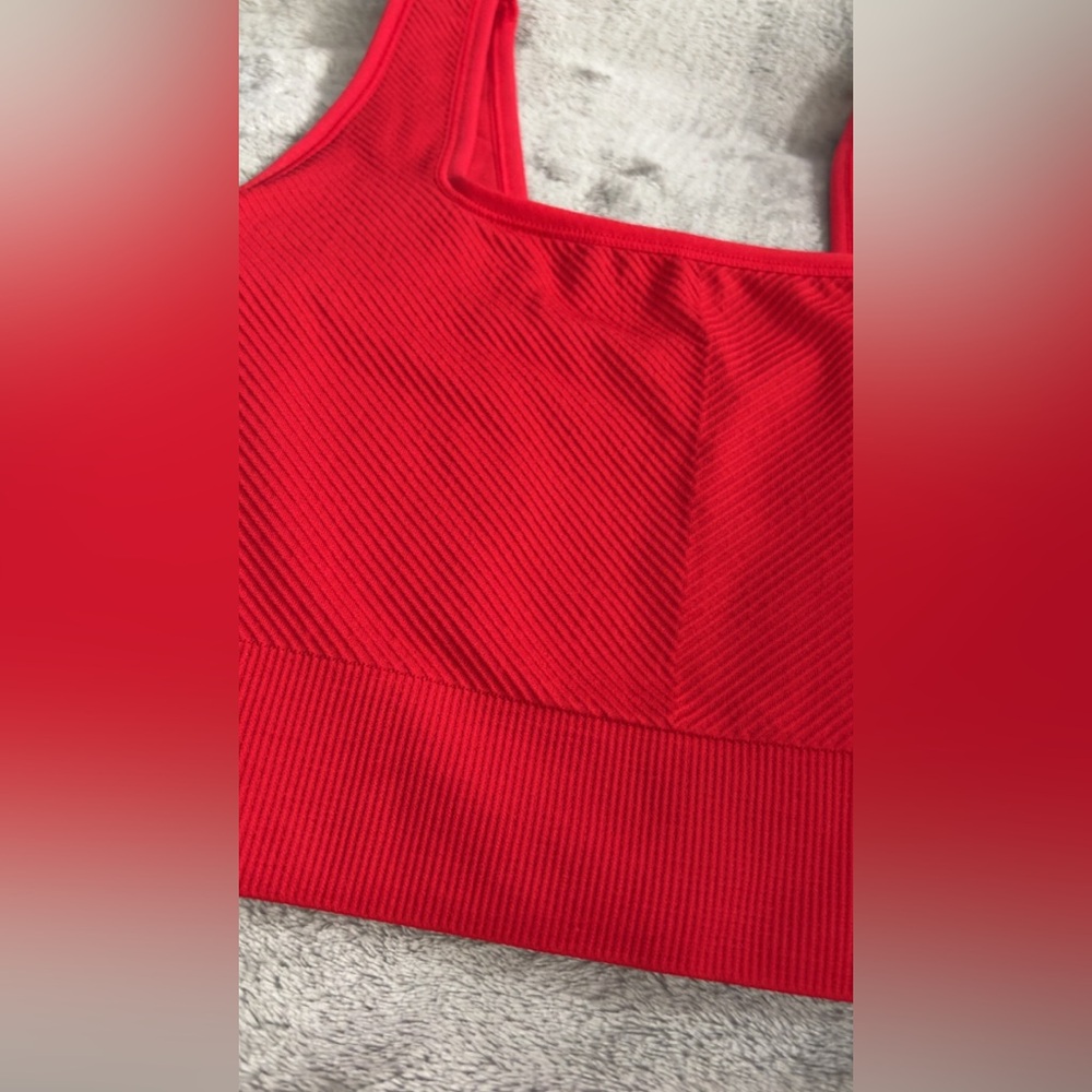 All in Motion Vibrant Red Ribbed Cropped Top - Picture 5 of 5